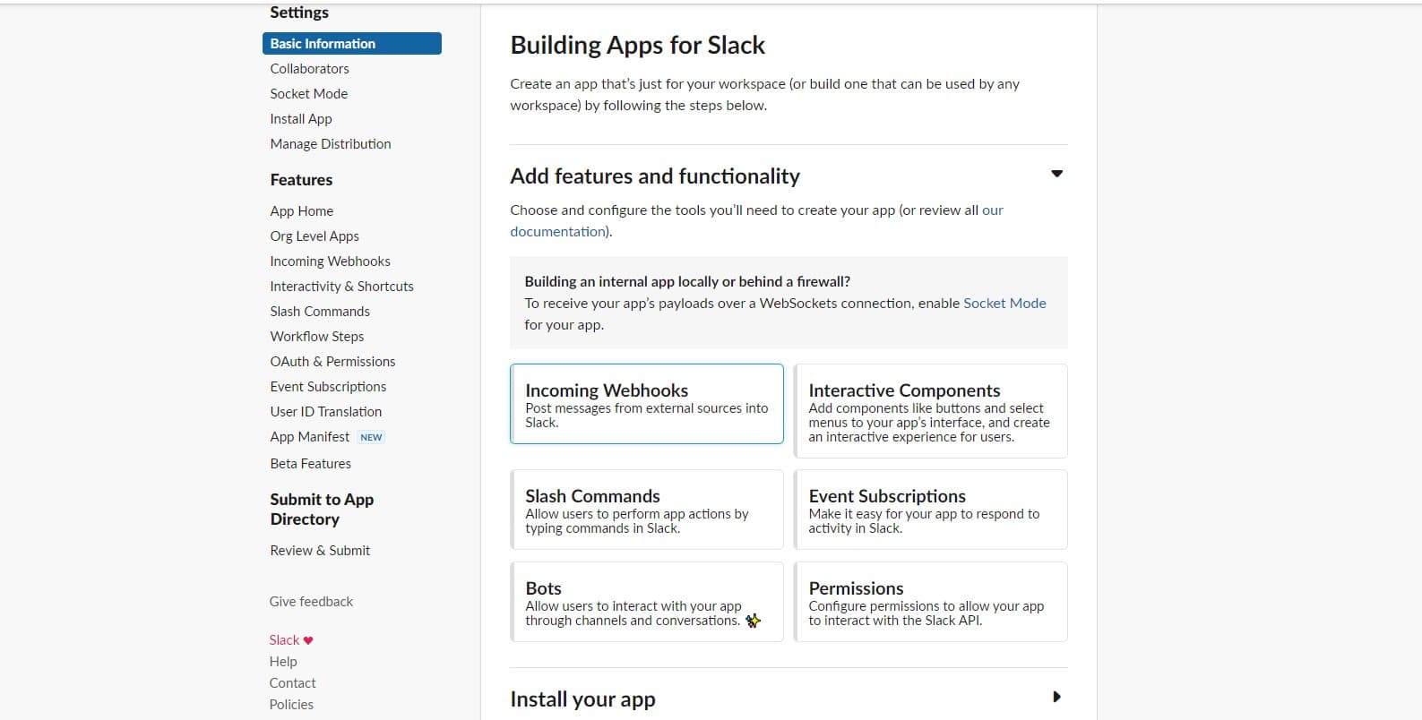 create slack app