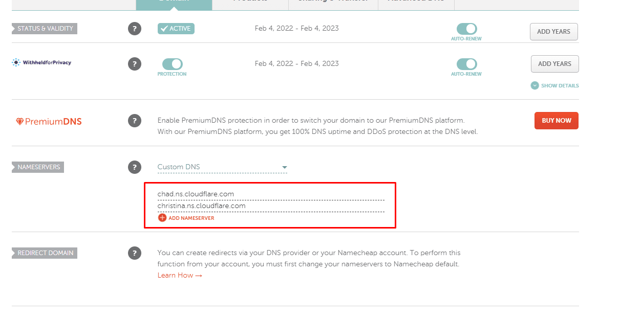 add NS record to domain